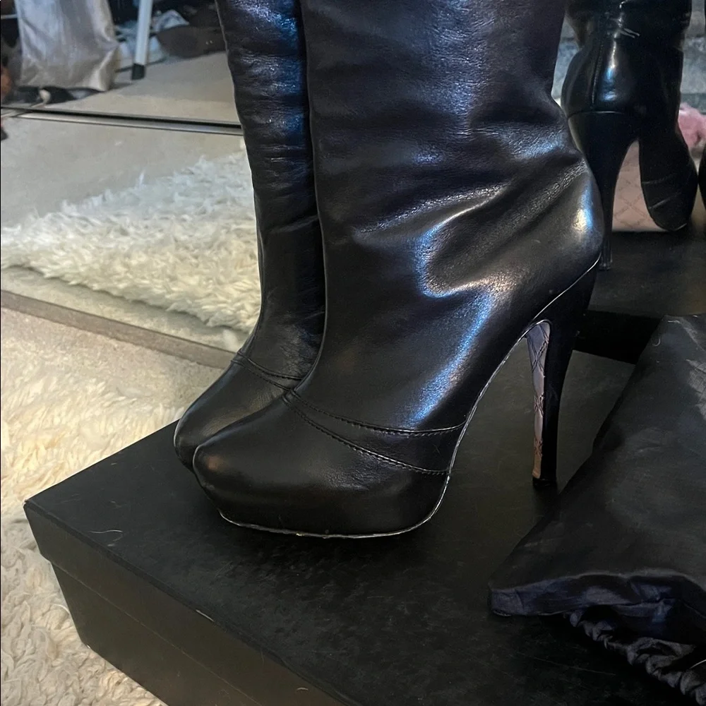 L.A.M.B. Panya Black Knee High Leather Boots - Picture 4 of 10